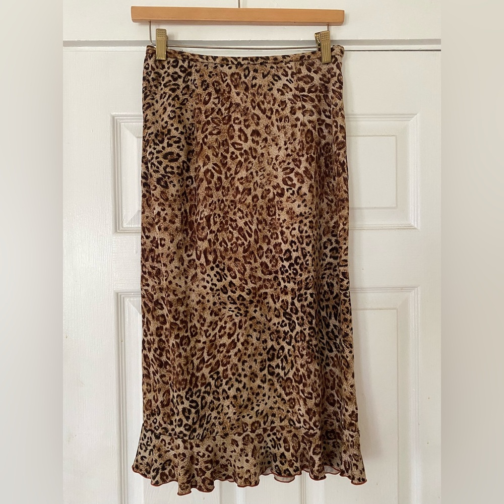 Animal Print Ruffled Midi Skirt